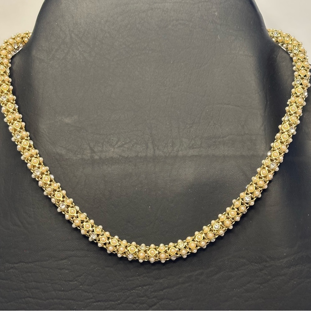 Anne Klein Gold Tone, Rhinestone, and Pearl Necklace